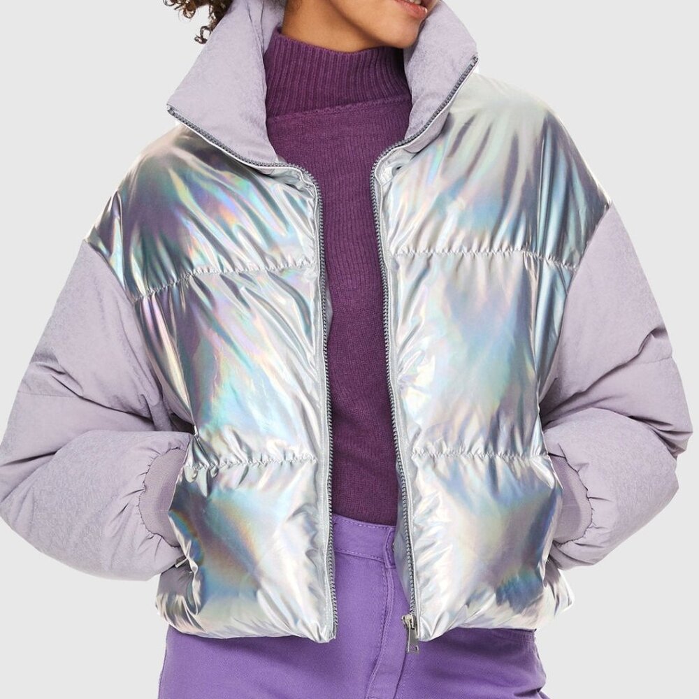 New Orolay Colorlay Chrome Metallic Cropped Down Puffer L